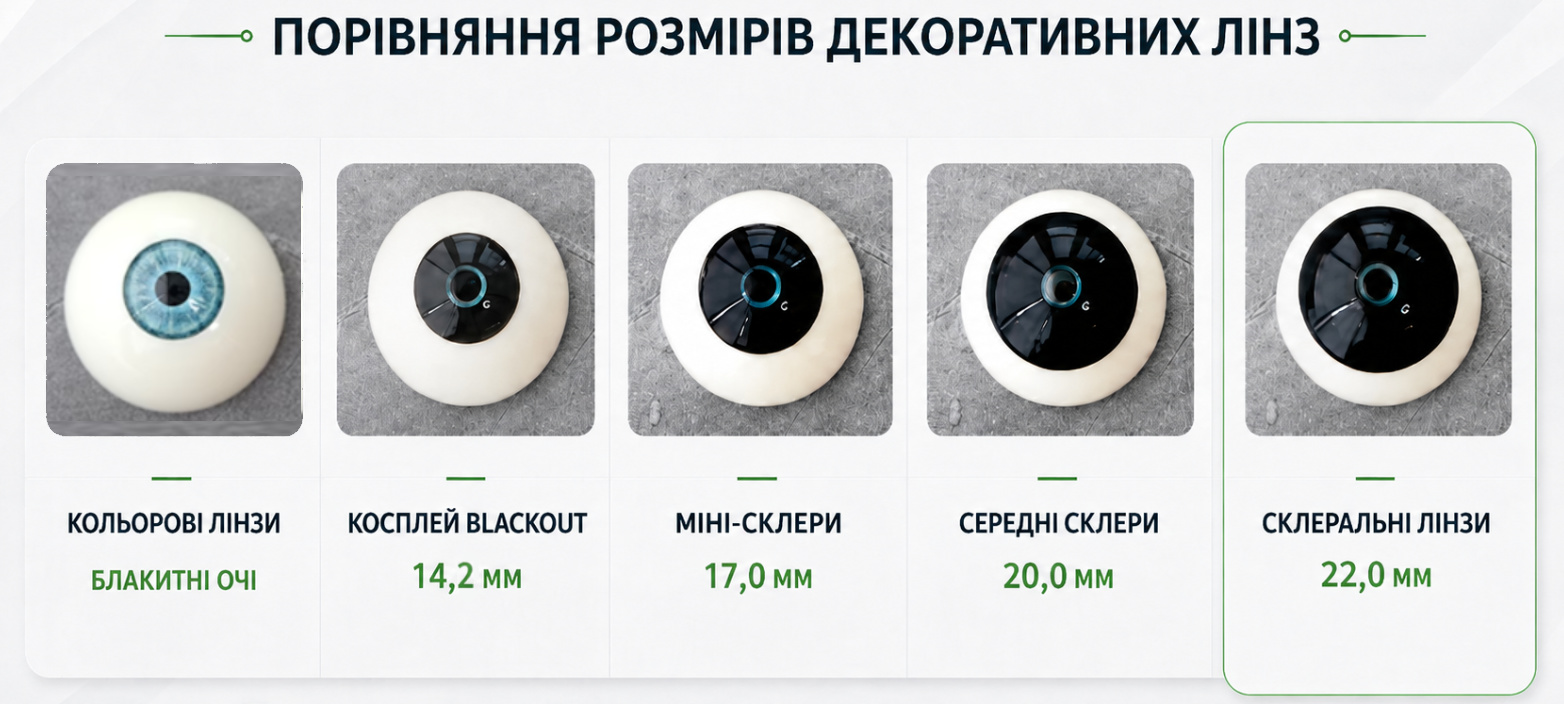 Порівняння діаметрів контактних, міні-склеральних і склеральних лінз